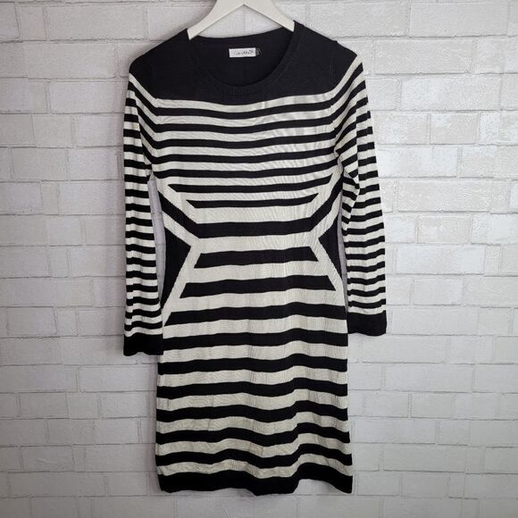 Calvin Klein Black White Striped Illusion Knit Dress - Picture 1 of 4